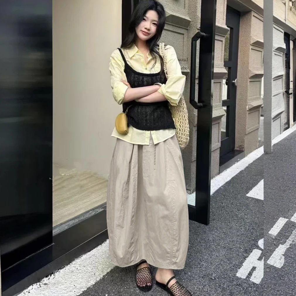 半身裙女拼接裙子简约百搭南瓜裙中长款夏季裙子高腰时尚裙子