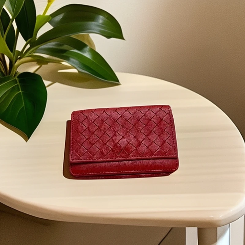 95新 BOTTEGA VENETA/葆蝶家 红色编织钱包1166 3411