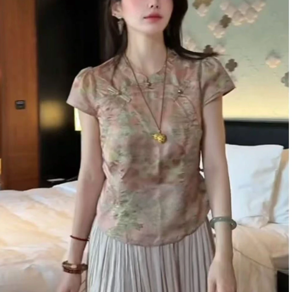 新中式气质立领唐装短袖上衣女装2025夏季新款百搭休闲超好看小衫
