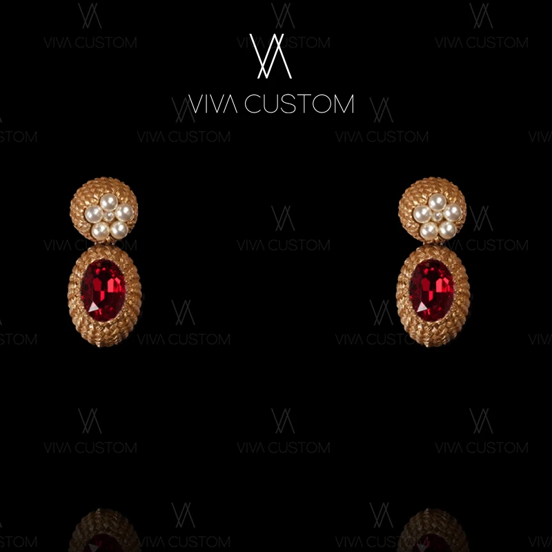 铜合金合成锆石耳饰 珠华旧梦系列 复古高级感繁花耳钉