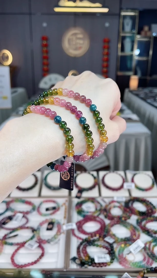 未镶嵌老矿碧玺彩虹三圈手串5mm+碧玺dan多样性发货一条