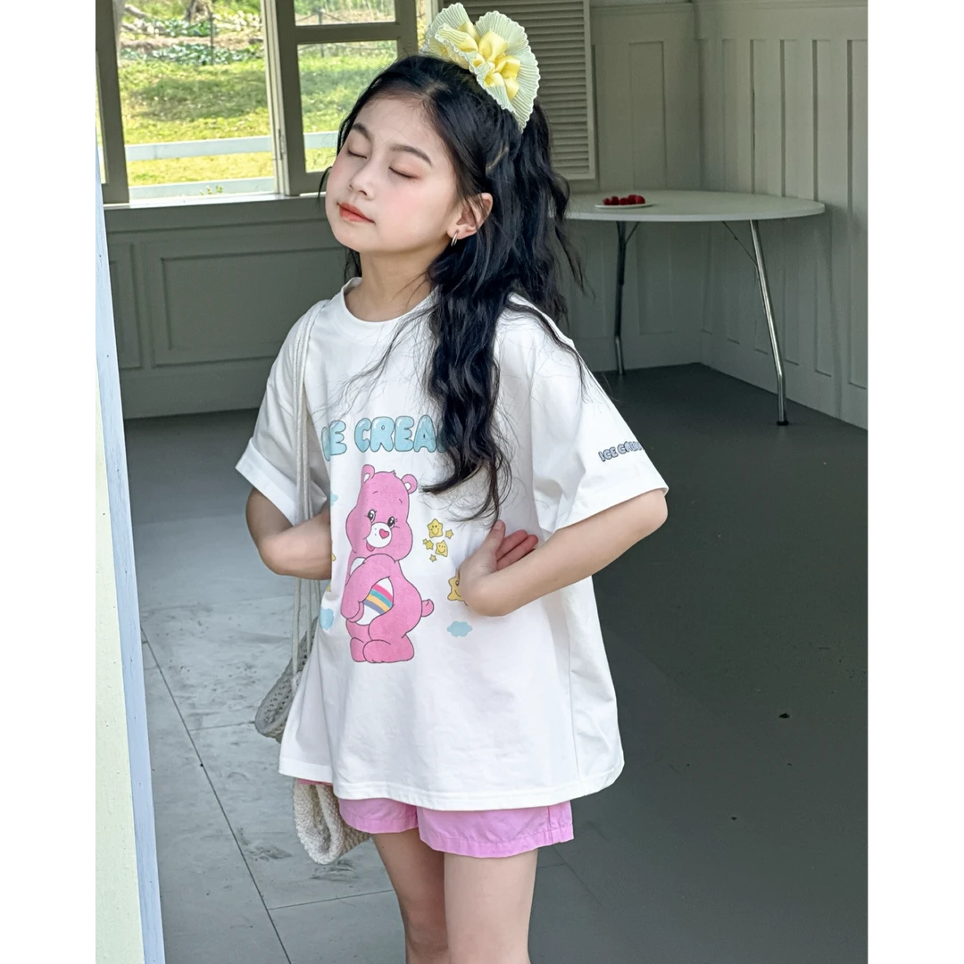 2025夏『爱心小熊』儿童洋气卡通印花刺绣休闲宽松短袖T恤25129