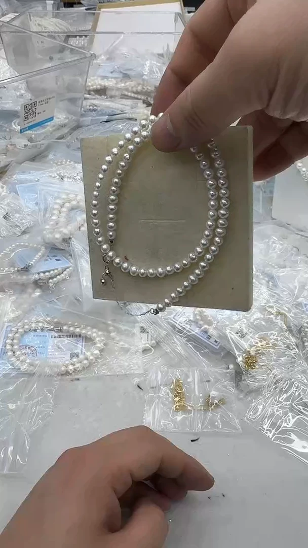 项链银S925镶嵌淡水珍珠4-5mm 爱心尾链-孤品
