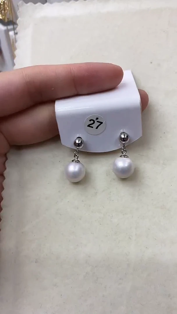 银S925镶嵌耳钉淡水珍珠淡水耳钉