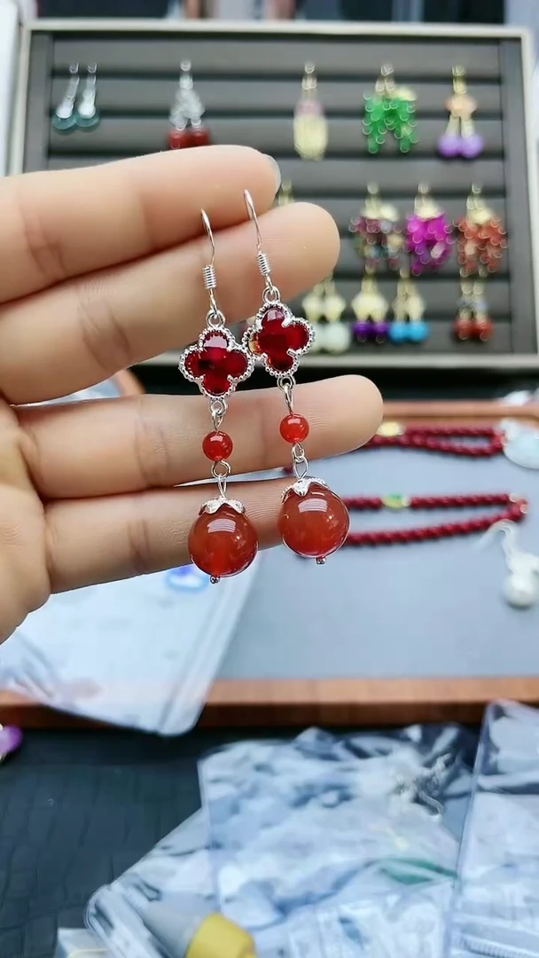 【闪购商品】南红玛瑙耳饰银S925镶嵌366000