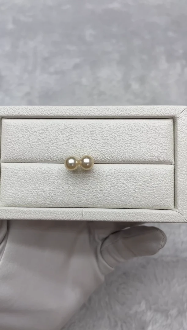 银S925镶嵌耳钉海水珍珠AK羽皇金素钉6.5-7mm