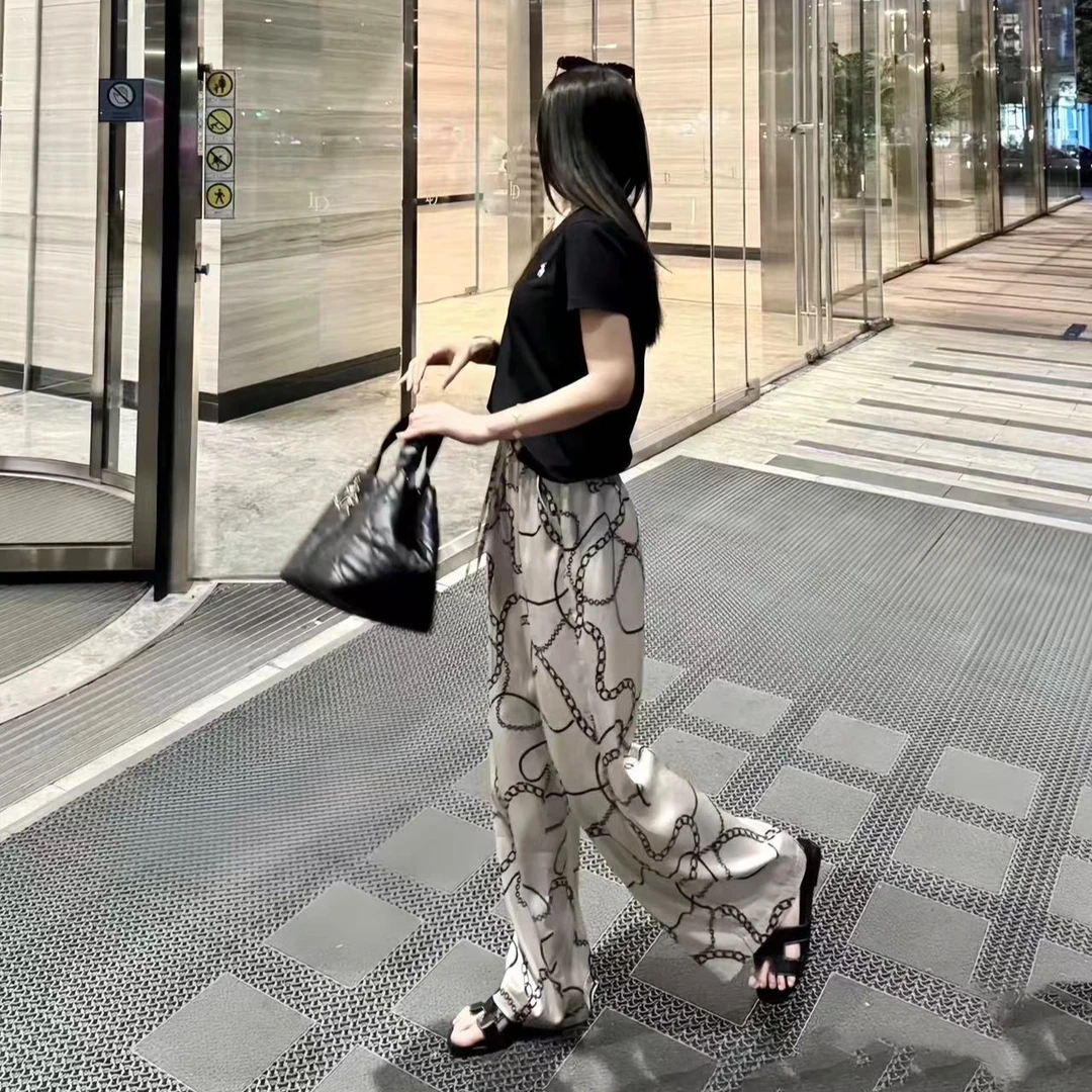 【TONG】法式复古贵气风印花拖地阔腿裤（029）款气质