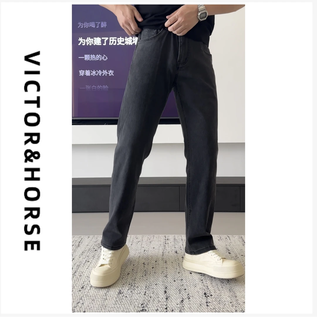 【黑标重工】双11秋冬牛仔裤石洗深灰男士百搭小直筒牛仔裤6018