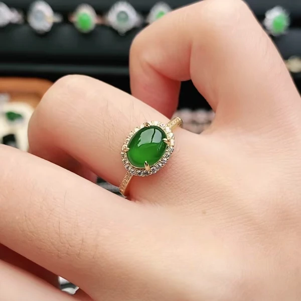 鑫辰珠宝天然A货翡翠银镶嵌设计款开口女戒指时尚百搭
