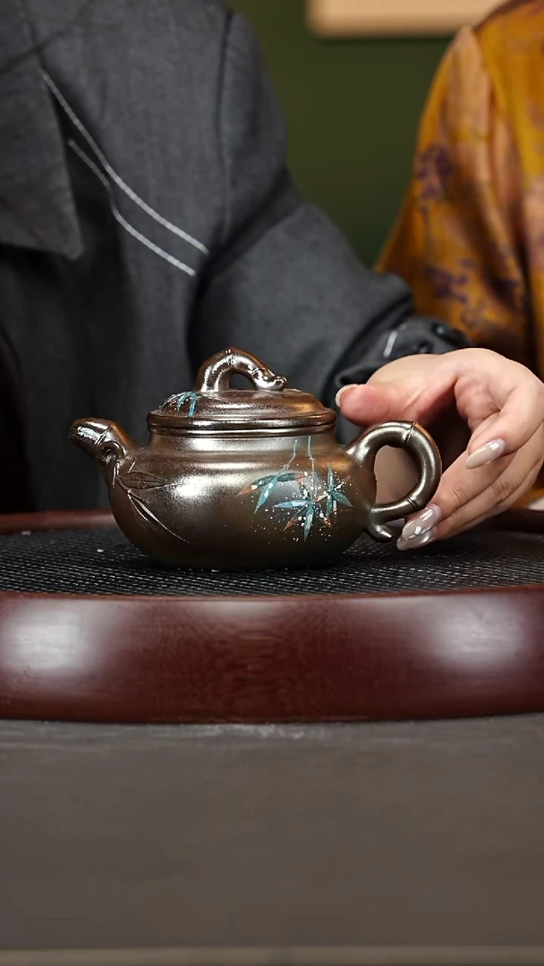 茶壶紫砂3YJY竹韵仿古 琉璃金砂柴烧360cc