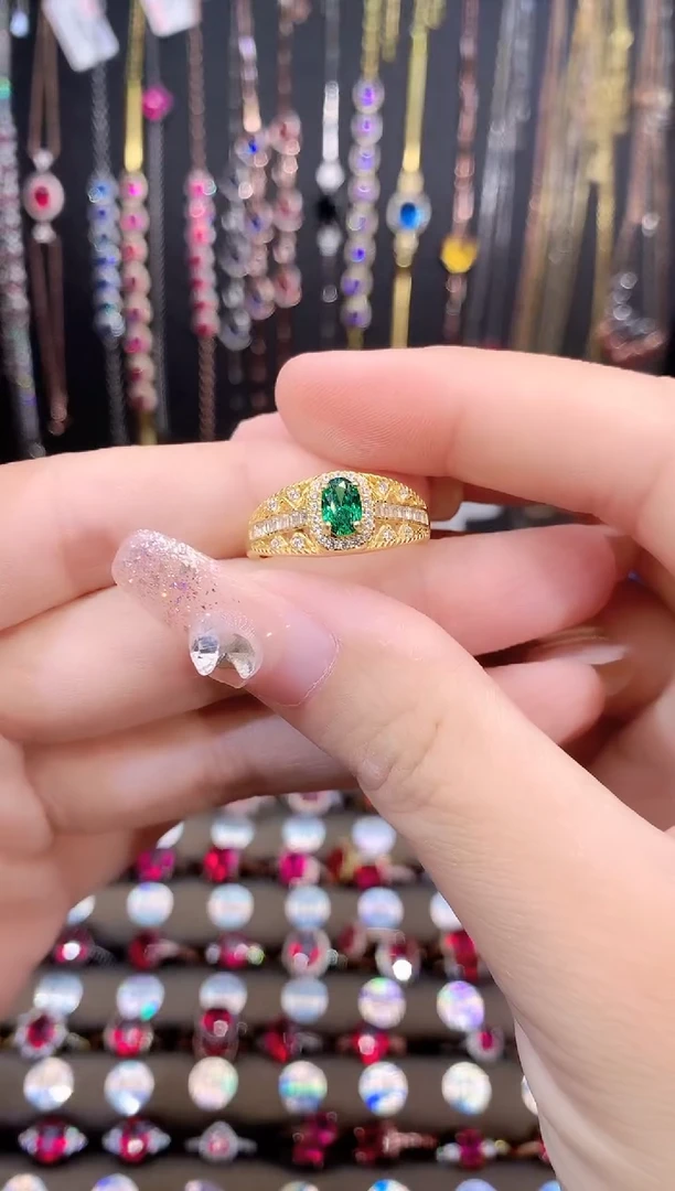 戒指透辉石银S925镶嵌金色46