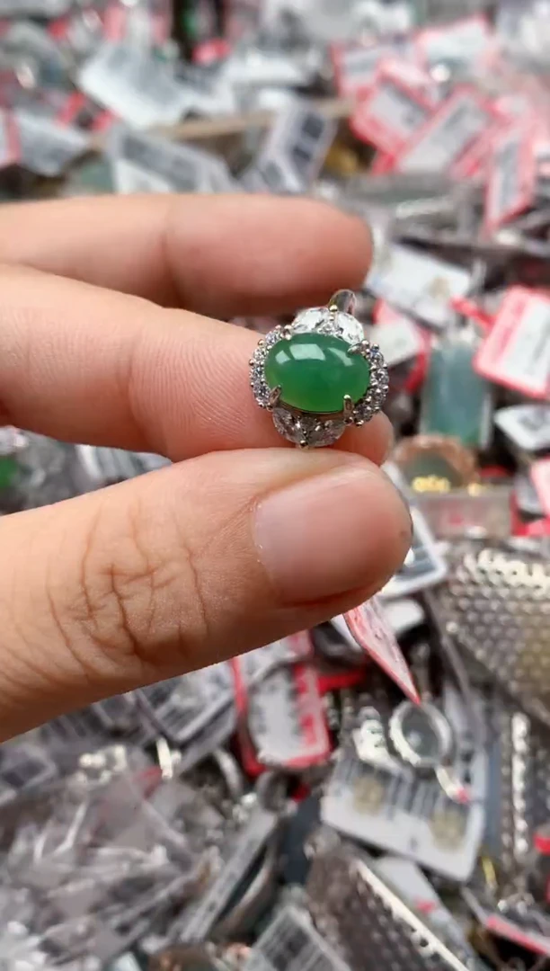 银S925镶嵌戒指翡翠天然A货缅甸翡翠