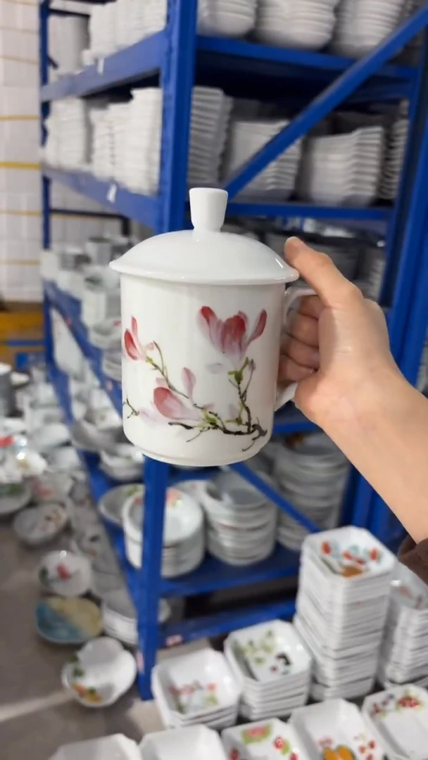 景德镇陶瓷食品级手绘釉中彩-大老板杯500ml