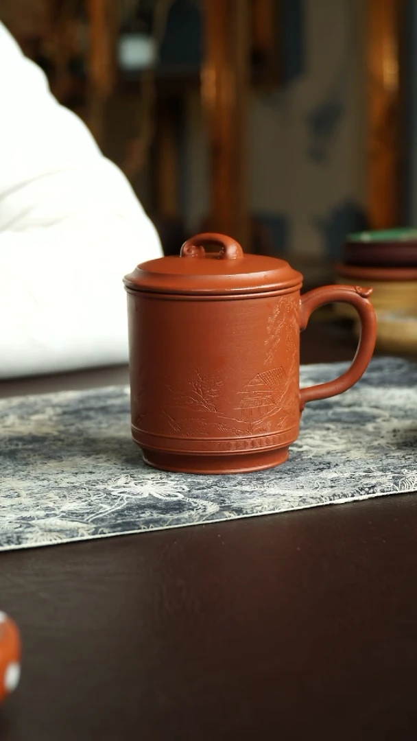 茶杯紫砂61号 李建军老师朱泥山水盖杯