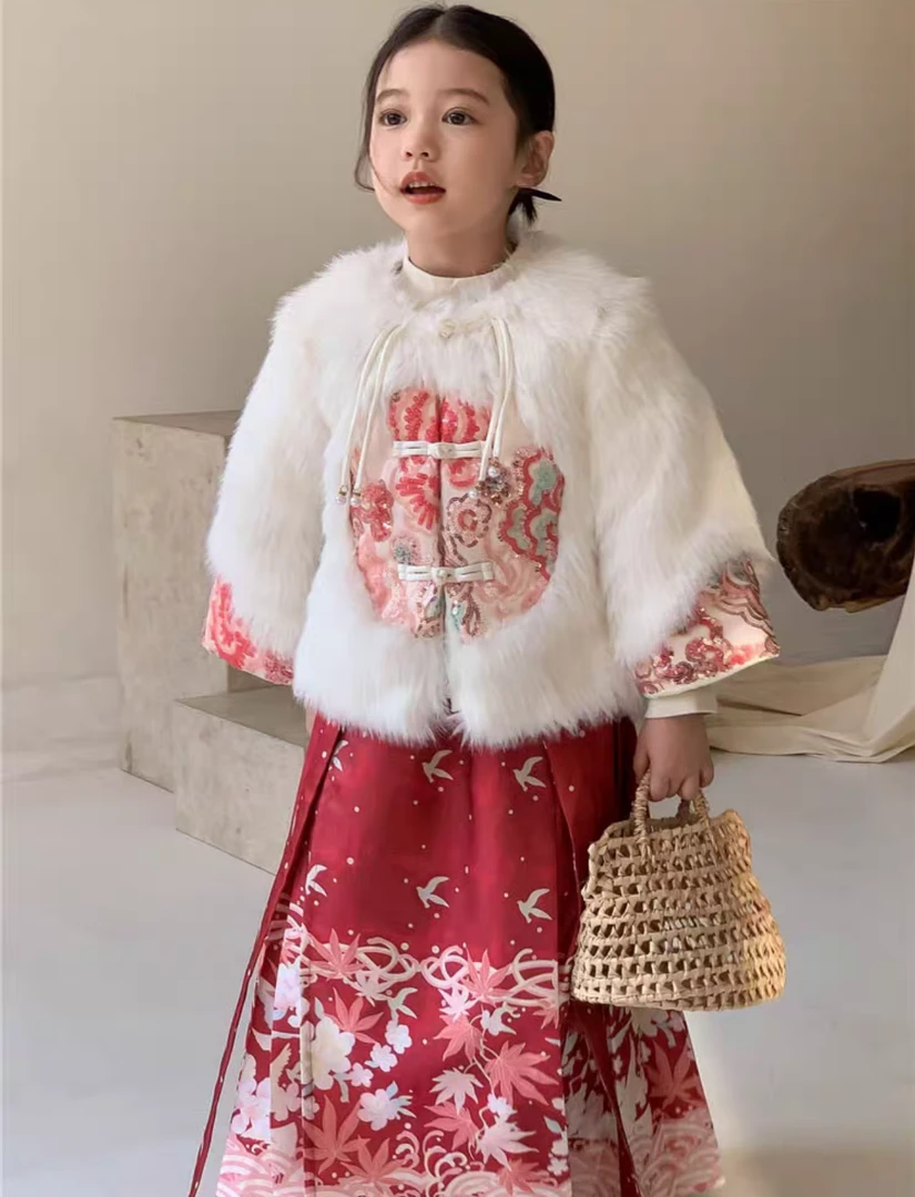 【现货】郝叔童品HP3425马面裙套装女童冬款中国风拜年服喜庆套装