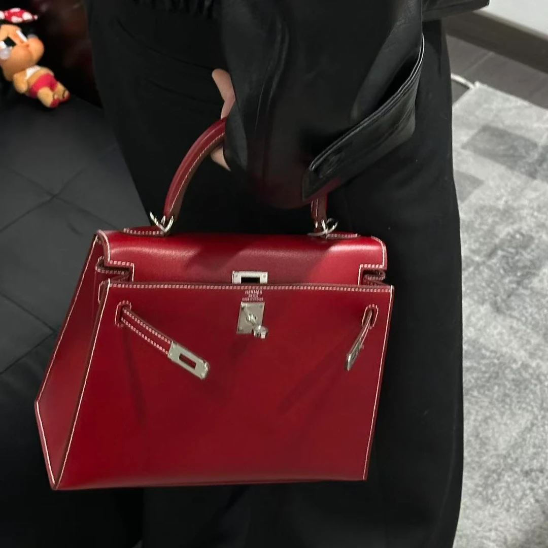 未使用 Hermes/爱马仕 【小池专属】Kelly25砖红色色银扣BOX皮U刻