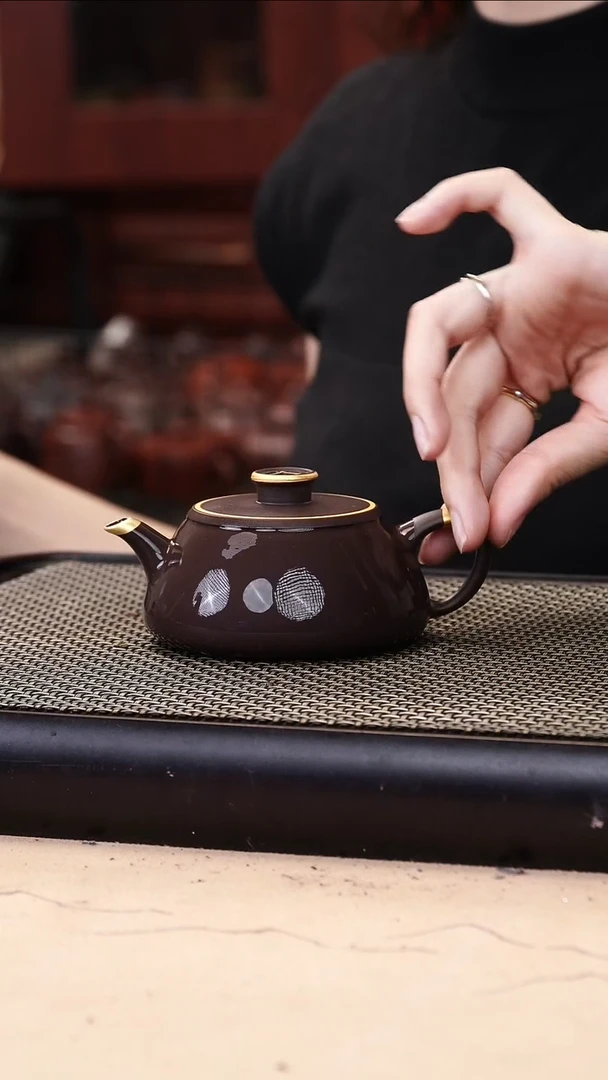 茶壶紫砂四号井茄皮紫泥描金钱币钮飞把石瓢160cc