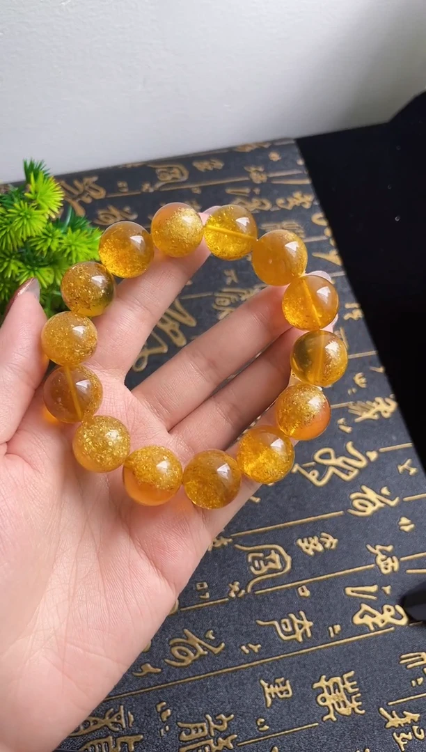 未镶嵌蓝珀珠宝奇石16MM聚宝盆手串