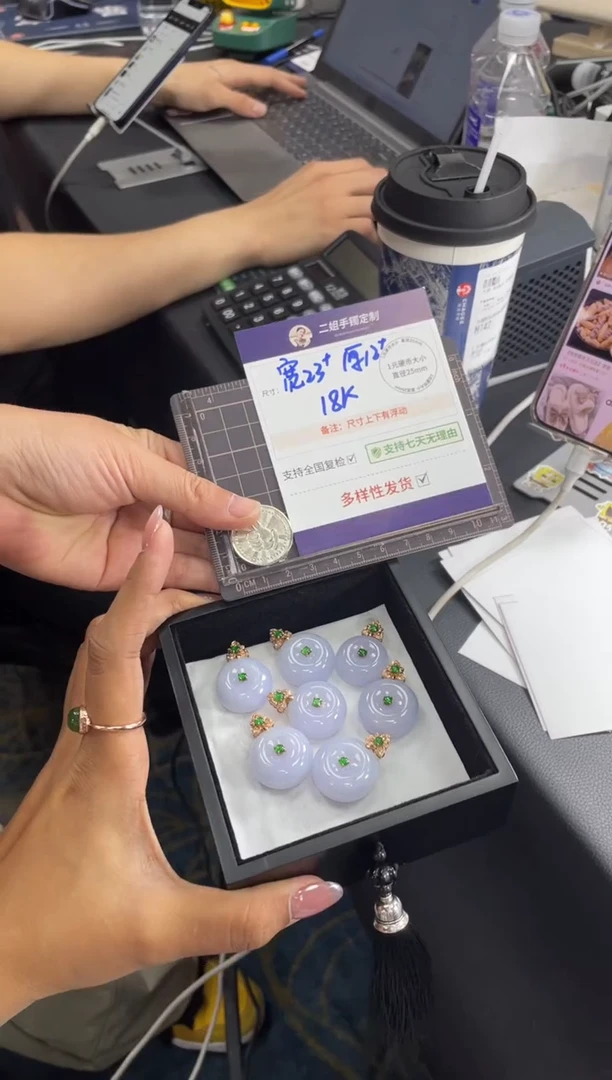 18K金镶嵌挂件翡翠高货平安扣FL多样性发其一CP配链