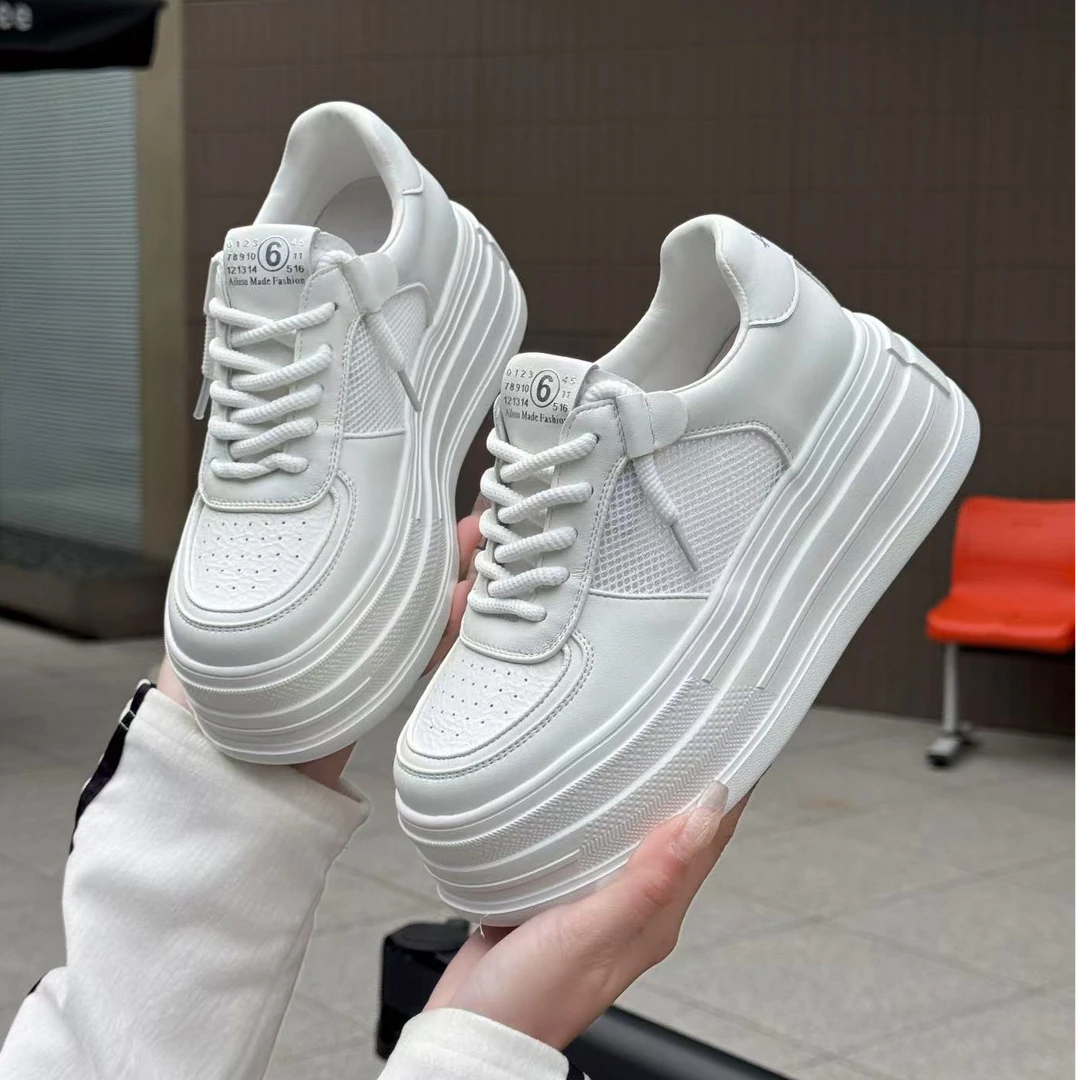 【高端轻奢】87958女鞋小白鞋百搭板鞋厚底休闲鞋白色网面时尚