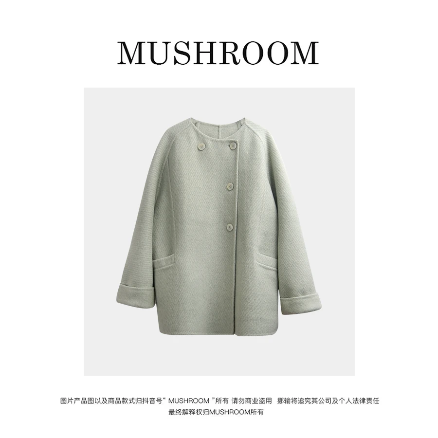 鱼er【松黎绿波】设计师高定斜纹大衣斜纹宽松氛围双面呢外套女