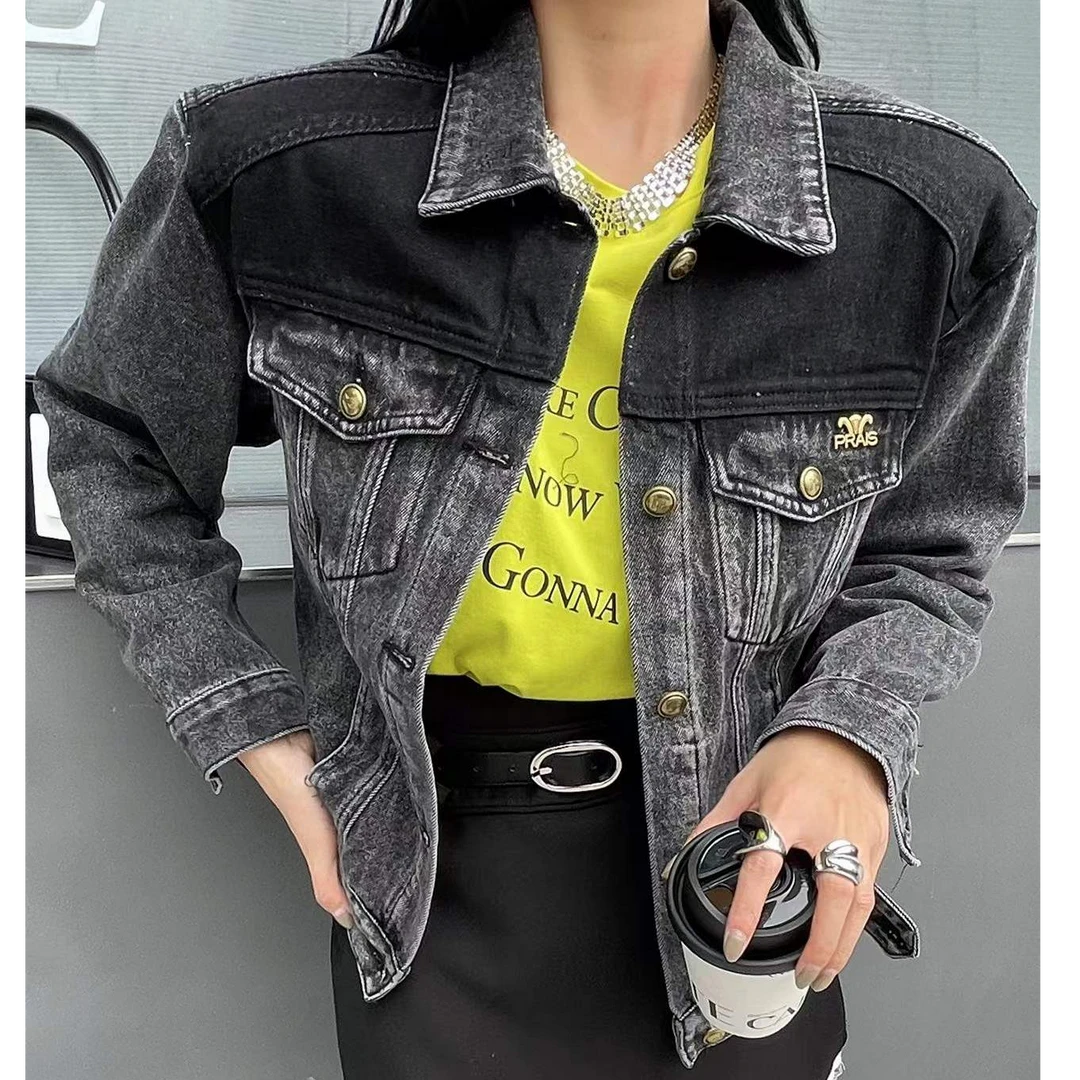 【卿她】复古拼色牛仔外套短款春新款女时尚休闲韩版水洗外套短款