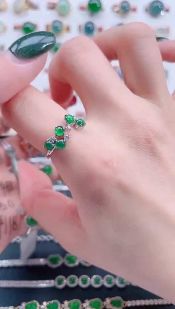 银S925镶嵌戒指翡翠天然翡翠