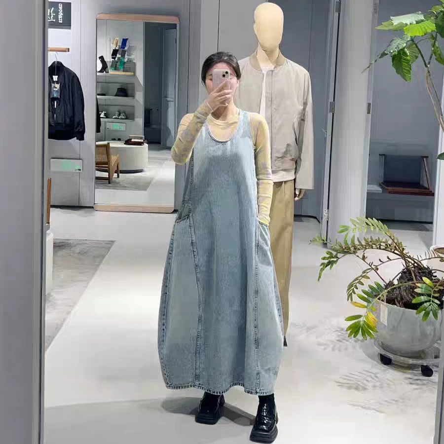 春季上新款棉质斜纹牛仔中长款时尚简约A版牛仔连衣裙女30642