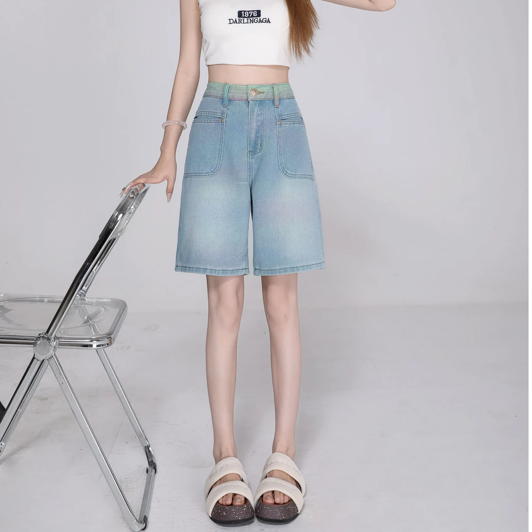 【怦然心动】夏季薄款中高腰A字女士牛仔短裤显瘦时尚百搭五分中裤