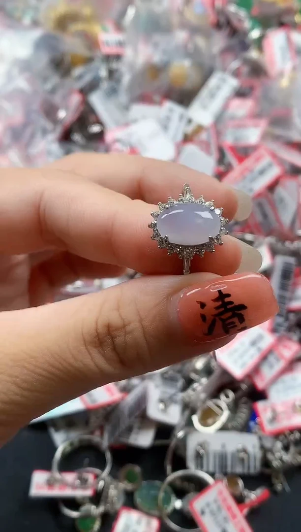 银S925镶嵌戒指翡翠天然A货缅甸翡翠