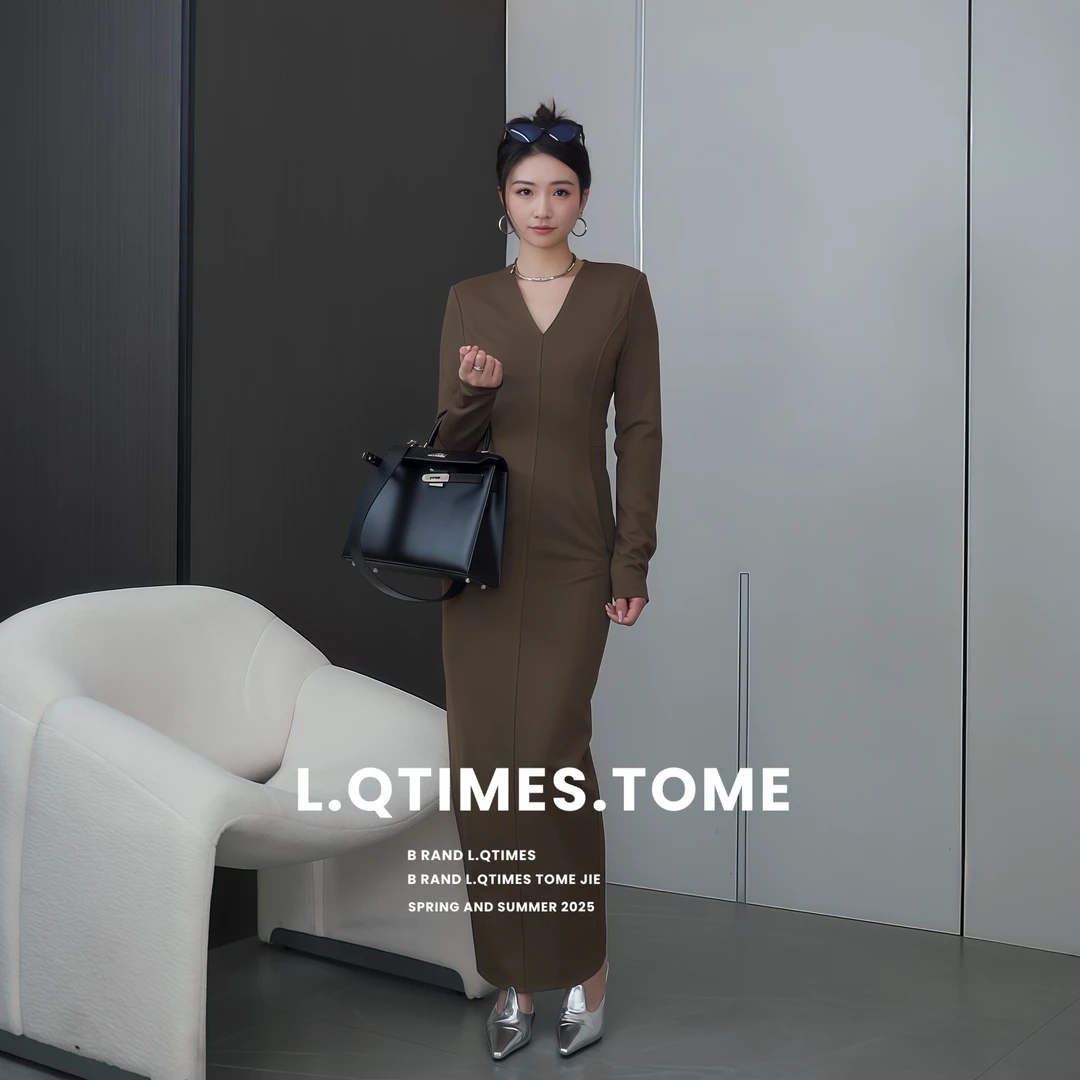 L.QTIMES【即白】女装设计师时尚简约显瘦气质轻奢小众连衣裙
