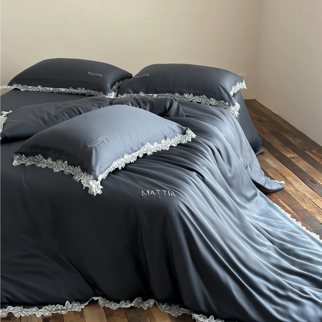 朴素生活|轻羽鎏光进口LFH高端蕾丝高级法式兰精天丝四件套