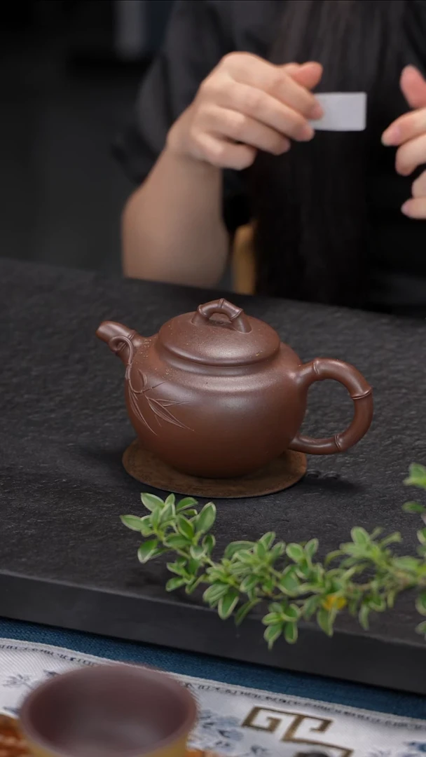 茶壶紫砂龙窑柴烧老紫泥高竹壶嵇芳老师全手工