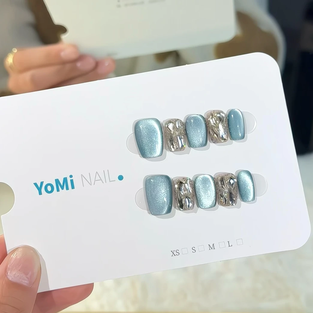 YoMi【海蓝星】2025雾霾蓝猫眼显白纯手工猫眼彩色简约穿戴甲77