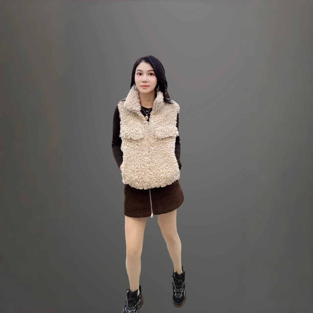 常规款极简风仿羊羔毛皮毛一体马甲学院风立领网红拉链上衣小个子