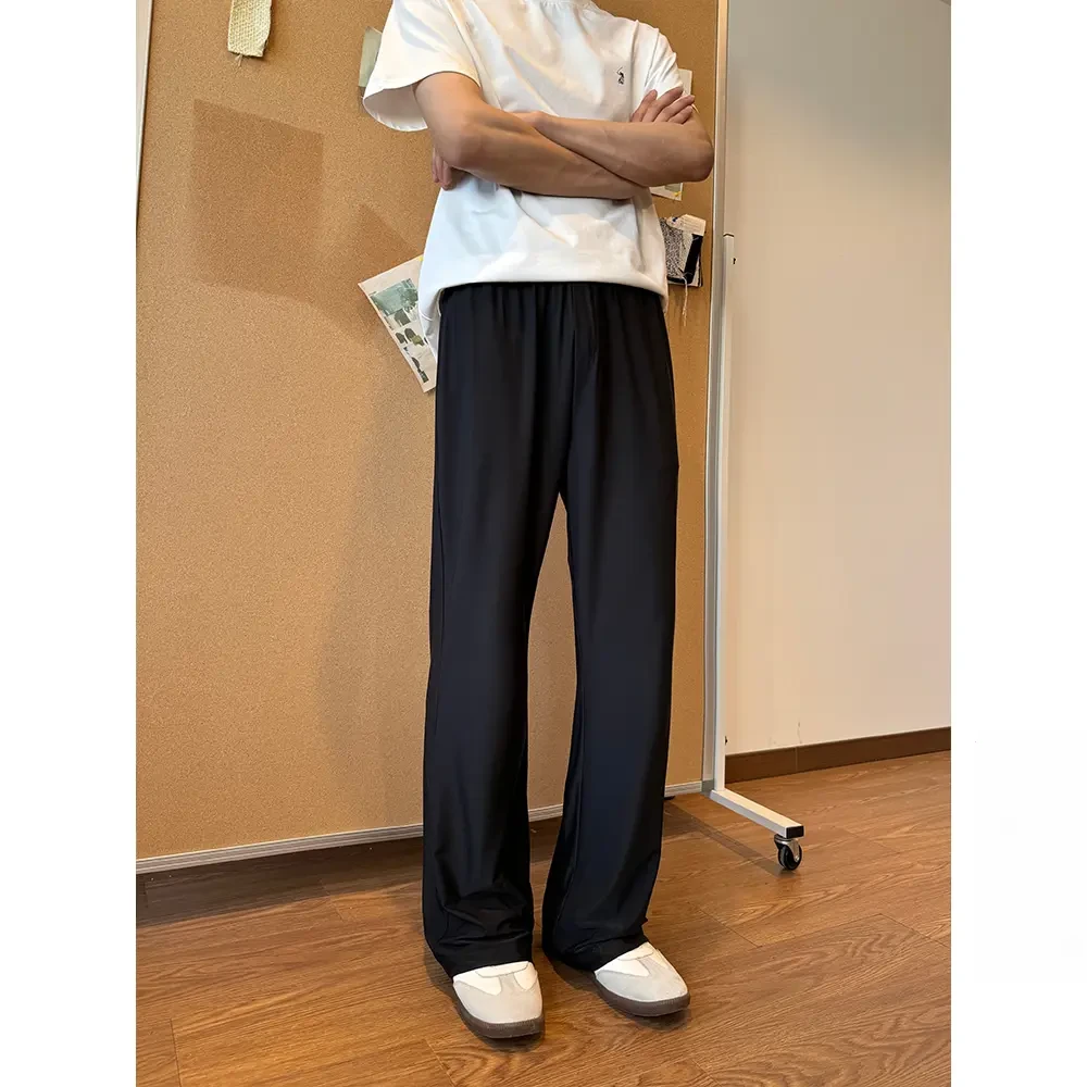 冰皮溜达裤子男夏季薄款垂感长裤直筒宽松冰丝休闲运动裤微喇裤