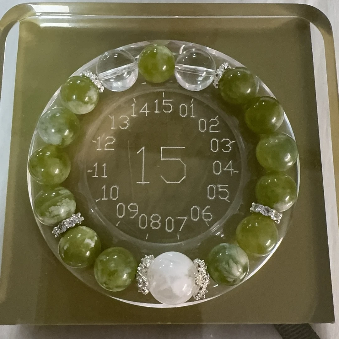 天然水晶招财桃花手链 青提奶盖＋白雪花 卡11mm 配证书