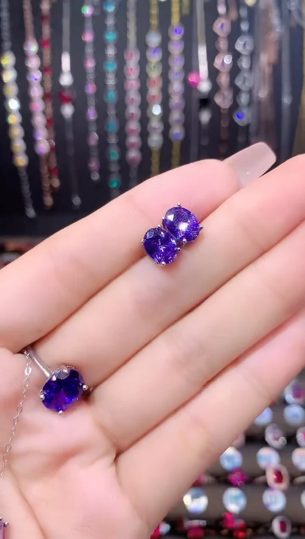 水晶耳饰银S925镶嵌高温优化/合成处理银色68