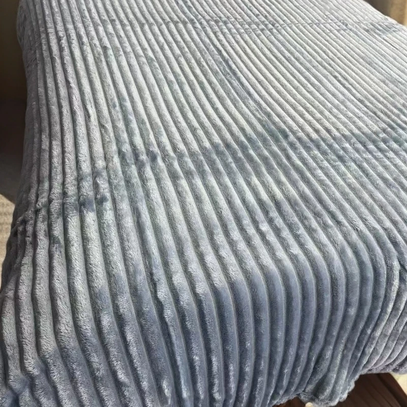 简约风不掉色休闲风冬季毛毯绒毯加绒加厚床单抽条盖毯