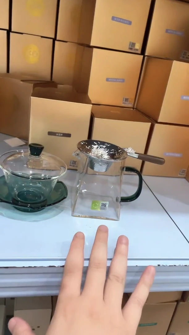 荷叶盖碗墨绿色+瀚然墨绿色+合金茶漏