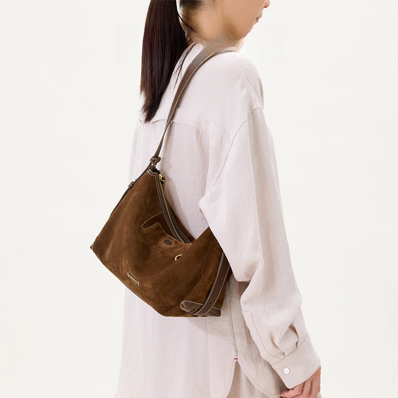 原款循迹系列浅行包麂皮腋下通勤包饺子包女秋冬单肩斜挎包真皮