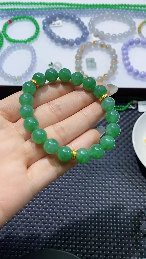 散珠翡翠卡9.3绿手串