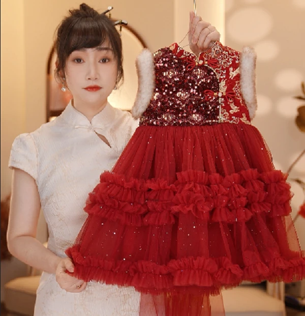 【Y.g5826】 2025冬季新款公主裙女宝甜美加绒马甲连衣裙日常冬款裙