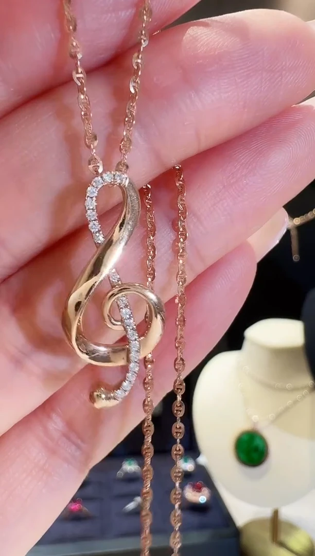 【闪购商品】钻石单吊坠18K金镶嵌音符单吊坠不含链