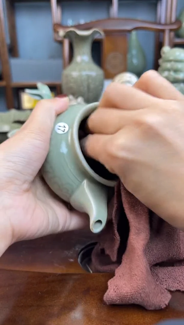 公道杯青瓷牡丹纹手抓公道杯微瑕福利17