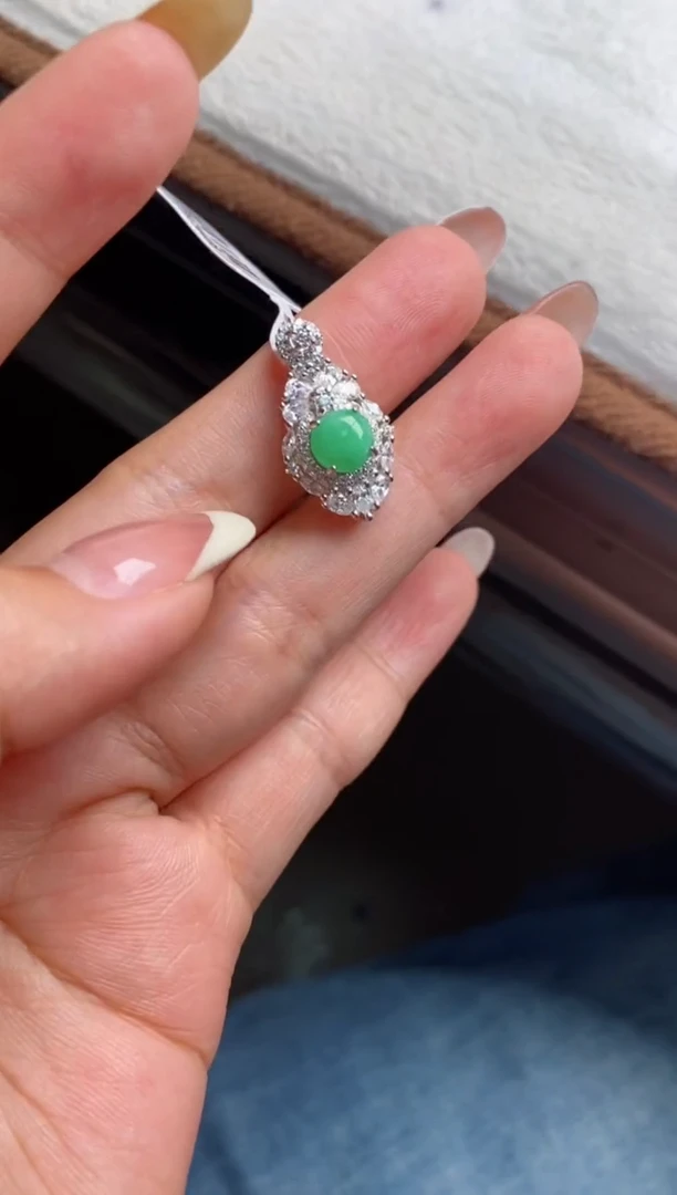 银S925镶嵌戒指翡翠A*.天然A货翡翠