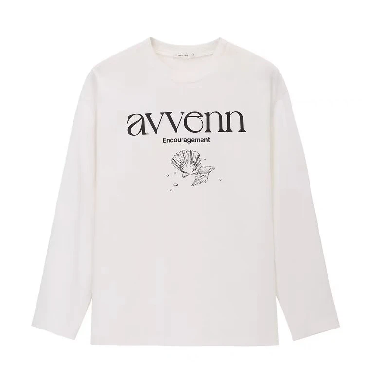 【景致】AVVENN春季宽松度假风logo印花长袖T恤AM11001505