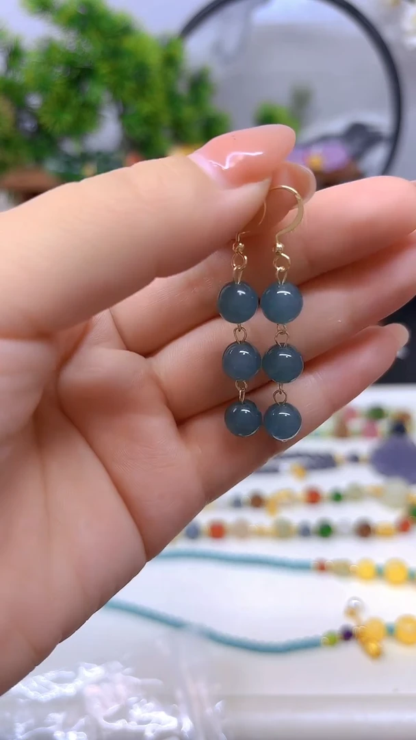 14K金镶嵌翡翠耳饰E927