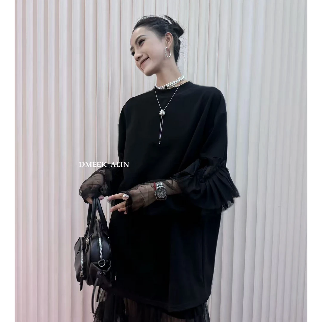 【XILIN ALIN 黑天鹅】小众感设计气质慵懒T恤女