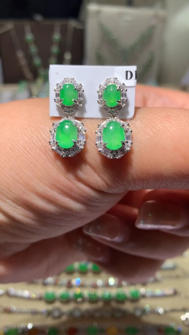 银S925镶嵌翡翠耳饰耳坠1